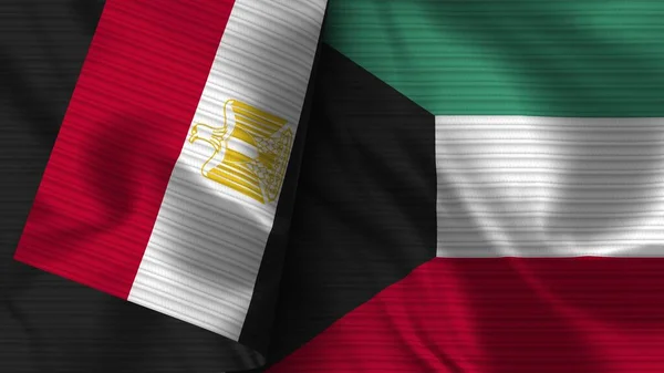 Kuwait Egypt Realistic Flag Fabric Texture Illustration — Stock Photo, Image