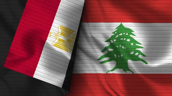 Libano Egitto Bandiera Realistica Tessuto Texture Illustrazione — Foto Stock