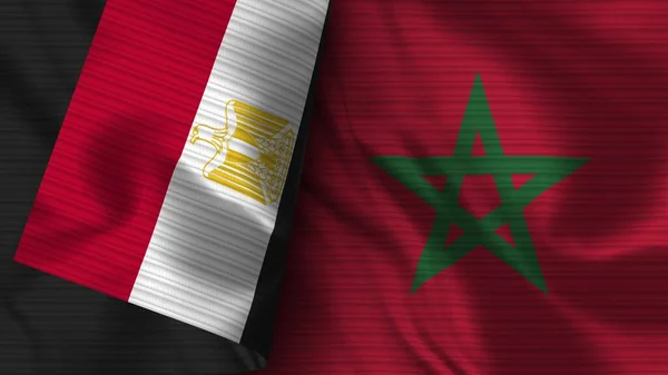 摩洛哥和埃及的实际国旗面料3D插图 — 图库照片