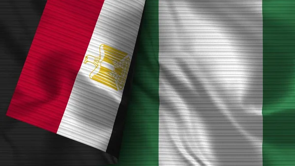 Nigeria Und Ägypten Realistische Flaggen Textur Illustration — Stockfoto