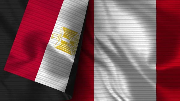 Peru Und Ägypten Realistische Flagge Stoff Textur Illustration — Stockfoto