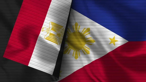 Philippines Egypt Realistic Flag Fabric Texture Illustration — Stock Photo, Image