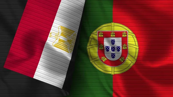 Portugalia Egipt Realistyczna Flaga Tekstura Tkaniny Ilustracja — Zdjęcie stockowe