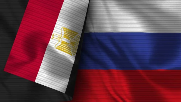 Rusland Egypte Realistische Vlag Stof Textuur Illustratie — Stockfoto