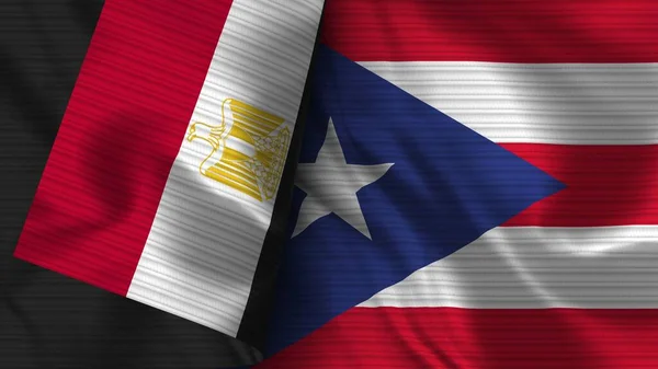 Porto Rico Egito Realista Bandeira Tecido Textura Ilustração — Fotografia de Stock