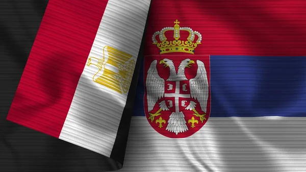 Sérvia Egito Realista Bandeira Tecido Textura Ilustração — Fotografia de Stock