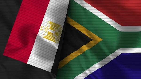 Dél Afrika Egyiptom Realisztikus Zászló Szövet Textúra Illusztráció — Stock Fotó
