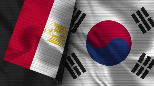 Dél Korea Egyiptom Realisztikus Zászló Szövet Textúra Illusztráció — Stock Fotó