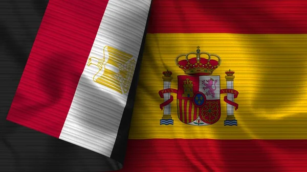 Espanha Egito Realista Bandeira Tecido Textura Ilustração — Fotografia de Stock