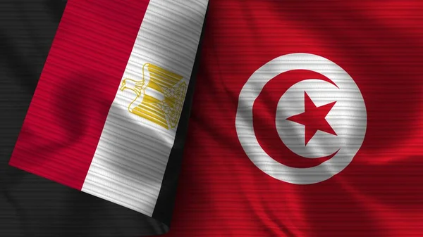 Túnez Egipto Tela Bandera Realista Textura Ilustración — Foto de Stock