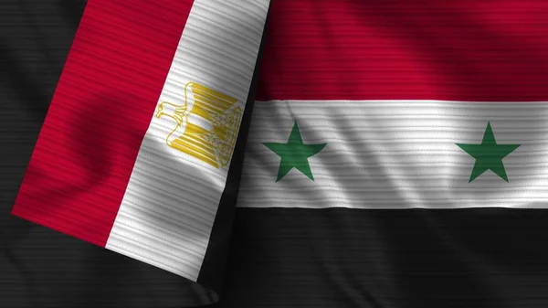 Syrien Och Egypten Realistiska Flaggväv Textur Illustration — Stockfoto