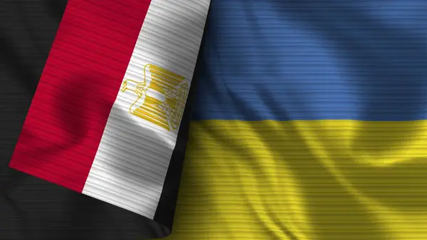 Ukrajina Egypt Realistické Vlajky Textilní Textura Ilustrace — Stock fotografie