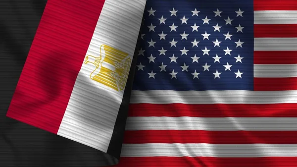 Stati Uniti America Egitto Realistico Bandiera Tessuto Texture Illustrazione — Foto Stock