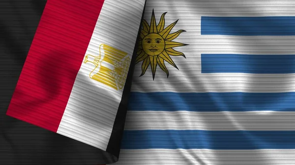 Uruguay Egypte Realistische Vlag Stof Textuur Illustratie — Stockfoto