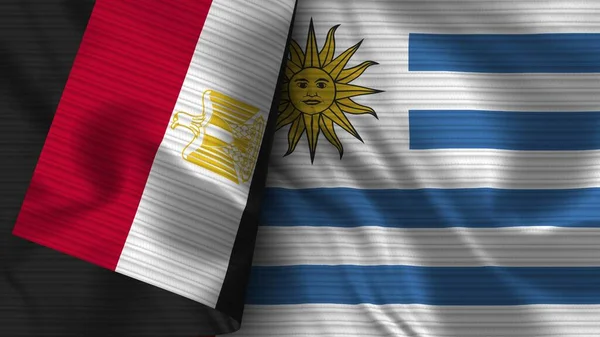 Uruguay Egypt Realistic Flag Fabric Texture Illustration — Stock Photo, Image