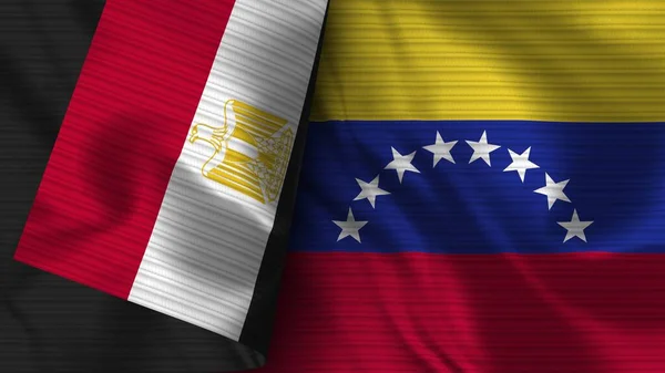 Venezuela Egyiptom Realisztikus Zászló Szövet Textúra Illusztráció — Stock Fotó