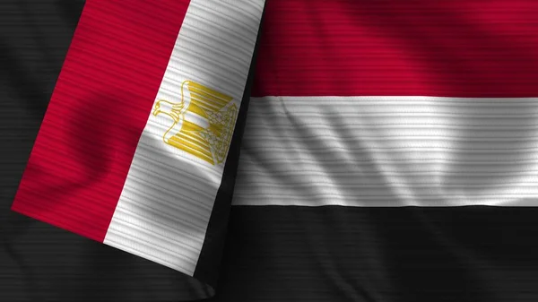 Yemen Egitto Bandiera Realistica Tessuto Texture Illustrazione — Foto Stock