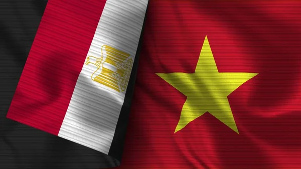 Vietnam Egyiptom Realisztikus Zászló Szövet Textúra Illusztráció — Stock Fotó