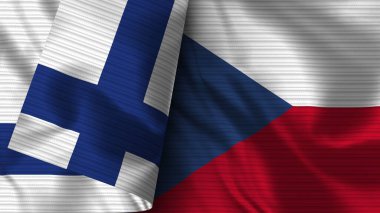Çek Cumhuriyeti ve Finlandiya Gerçekçi Bayrak Kumaşı Dokusu 3D Görüntü