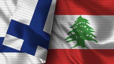 Lübnan ve Finlandiya Gerçekçi Bayrak Kumaşı Dokusu 3D Görüntü