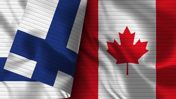 Kanada Finlandia Realistyczna Flaga Tekstura Tkaniny Ilustracja — Zdjęcie stockowe