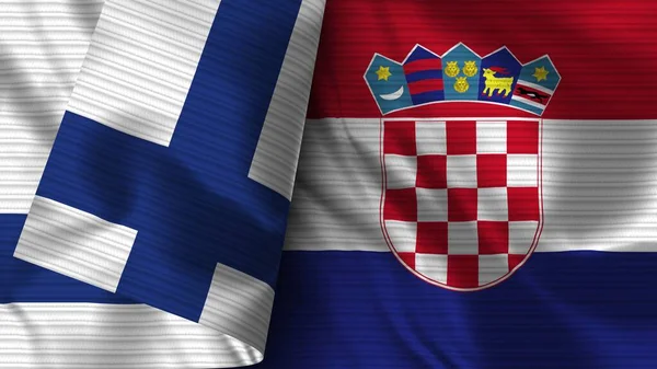 Croacia Finlandia Tela Bandera Realista Textura Ilustración — Foto de Stock