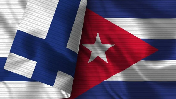 Kuba Und Finnland Realistische Flaggen Textur Illustration — Stockfoto
