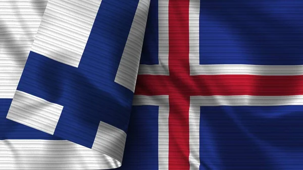 アイスランドとフィンランド Realistic Flag Fabric Texture 3Dイラスト — ストック写真