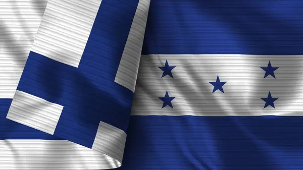 Honduras Finlândia Realista Bandeira Tecido Textura Ilustração — Fotografia de Stock