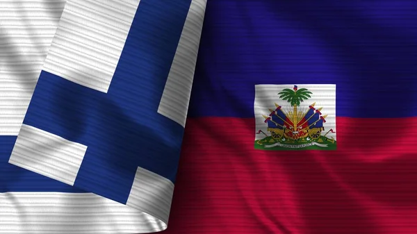 Haiti Finnország Realisztikus Zászló Szövet Textúra Illusztráció — Stock Fotó