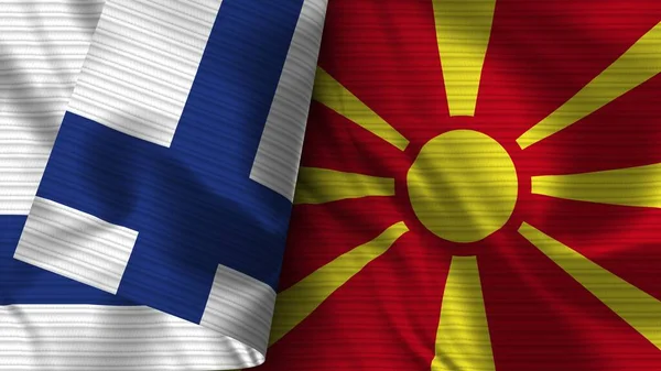 Macedonië Finland Realistische Vlag Stof Textuur Illustratie — Stockfoto