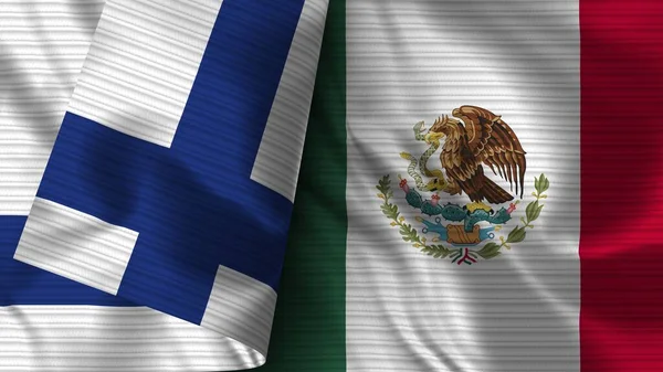 México Finlandia Tela Bandera Realista Textura Ilustración —  Fotos de Stock