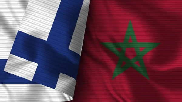 Marruecos Finlandia Tela Bandera Realista Textura Ilustración —  Fotos de Stock