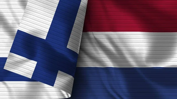 Nederland Finland Realistische Vlag Textuur Illustratie — Stockfoto