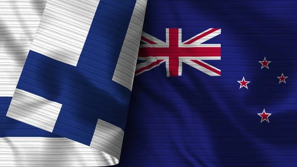 Nowa Zelandia Finlandia Realistyczna Flaga Tekstura Tkaniny Ilustracja — Zdjęcie stockowe