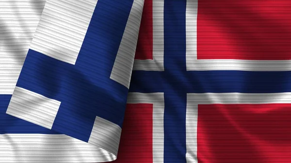 Norge Och Finland Realistisk Flaggväv Textur Illustration — Stockfoto