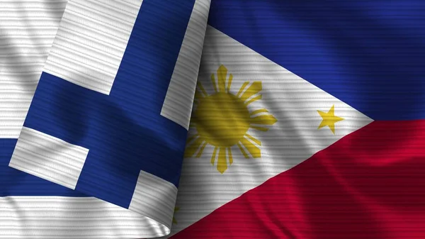 Philippines Finlande Drapeau Réaliste Texture Tissu Illustration — Photo