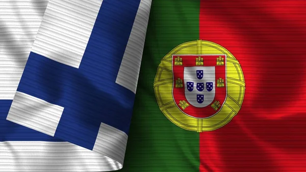 ポルトガルとフィンランド リアルな旗布テクスチャ3Dイラスト — ストック写真