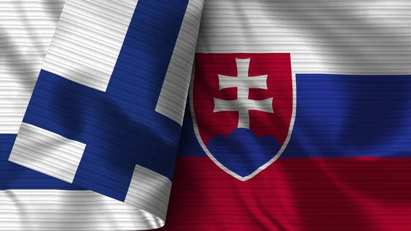 Slovakia Finland Realistic Flag Fabric Texture Illustration — Stock Photo, Image