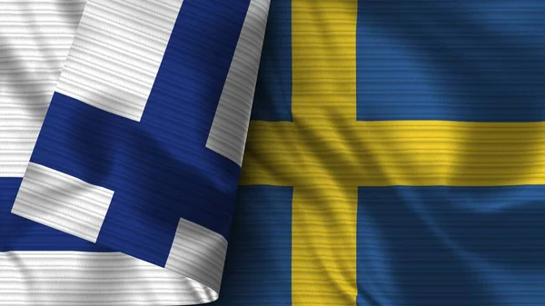 Sverige Och Finland Realistisk Flaggväv Textur Illustration — Stockfoto