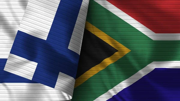 Südafrika Und Finnland Realistische Flaggen Textur Illustration — Stockfoto