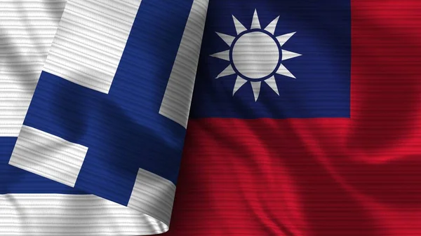 Taiwan Finland Realistische Vlag Stof Textuur Illustratie — Stockfoto