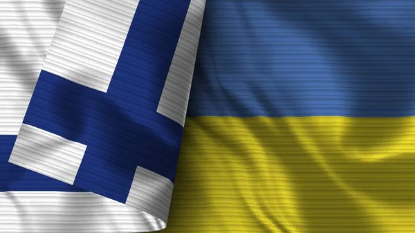 Ukraine Und Finnland Realistische Flagge Textur Illustration — Stockfoto