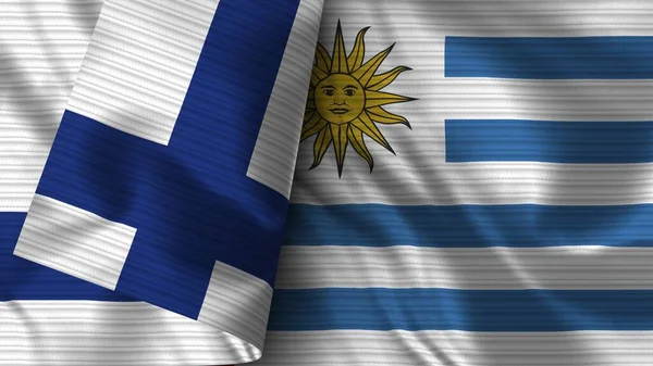 Uruguay Och Finland Realistisk Flaggväv Textur Illustration — Stockfoto