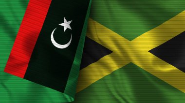 Jamaika ve Libya Gerçekçi Bayrak Kumaşı Dokusu 3B Görüntü