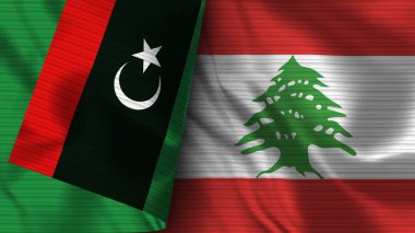 Lübnan ve Libya Gerçekçi Bayrak Kumaşı Dokusu 3B Görüntü