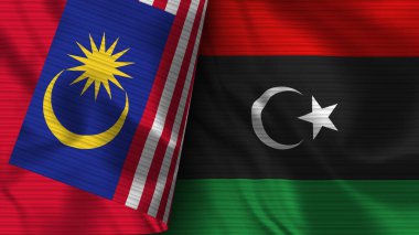 Libya ve Malezya Gerçekçi Bayrak Kumaşı Dokusu 3B Görüntü