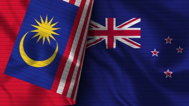 Yeni Zelanda ve Malezya Gerçekçi Bayrak Kumaşı Dokusu 3B İllüstrasyon