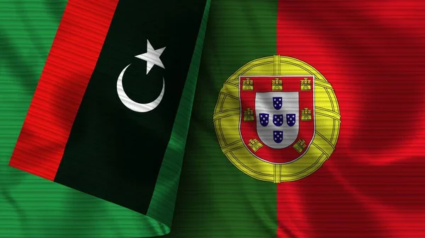 ポルトガルとリビア リアルなフラグファブリックテクスチャ3Dイラスト — ストック写真