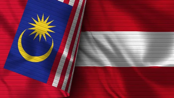 Austria Malaysia Realistic Flag Fabric Texture Illustration — 스톡 사진